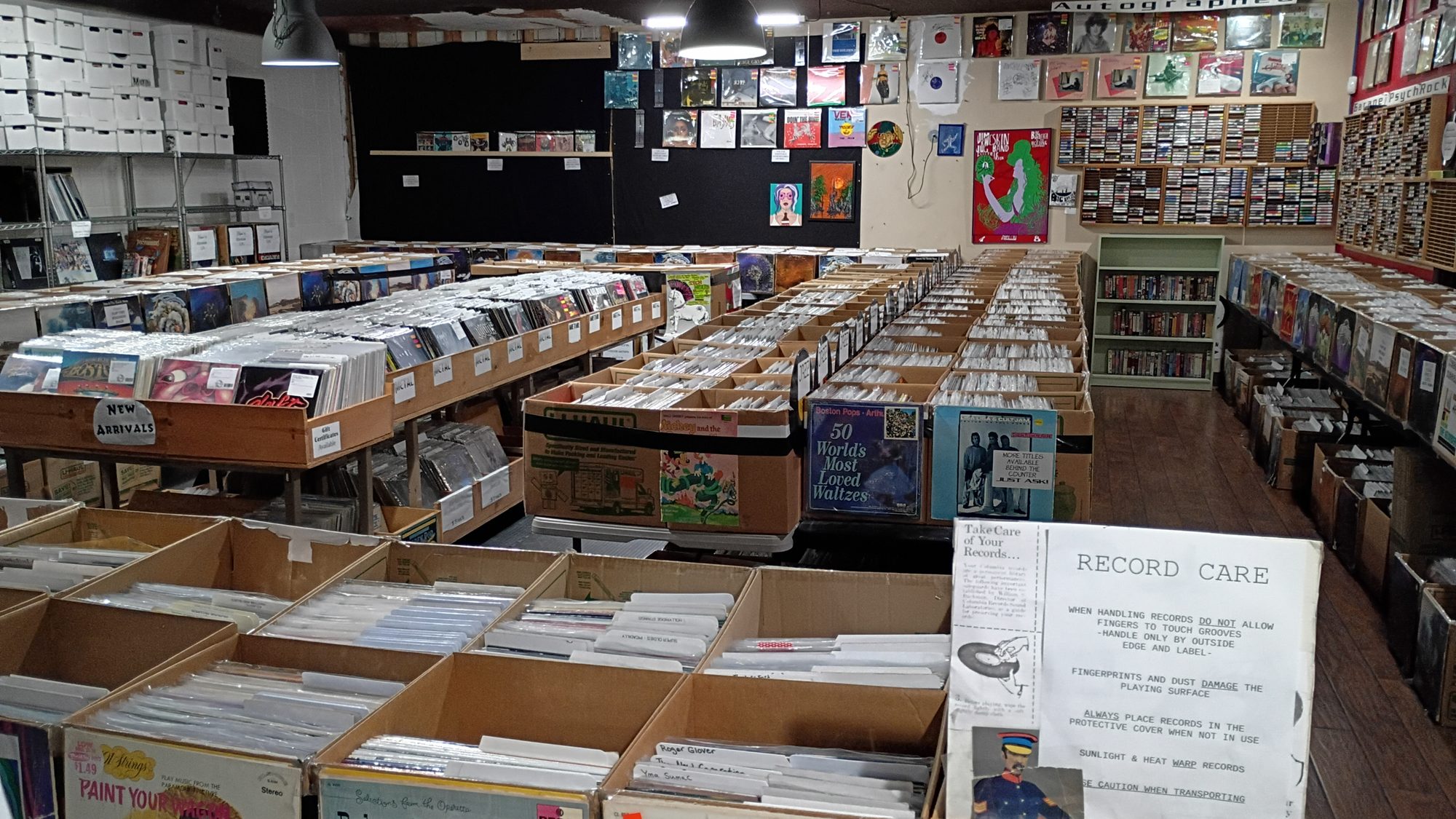 Record bins inside Redding Records & Music
